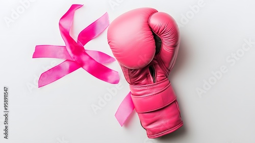 Pink boxing glove and ribbon - fighting breast cancer. photo