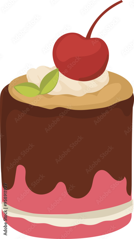 Cartoon strawberry cake illustration on transparent background.
Cartoon strawberry cake illustration on transparent background.