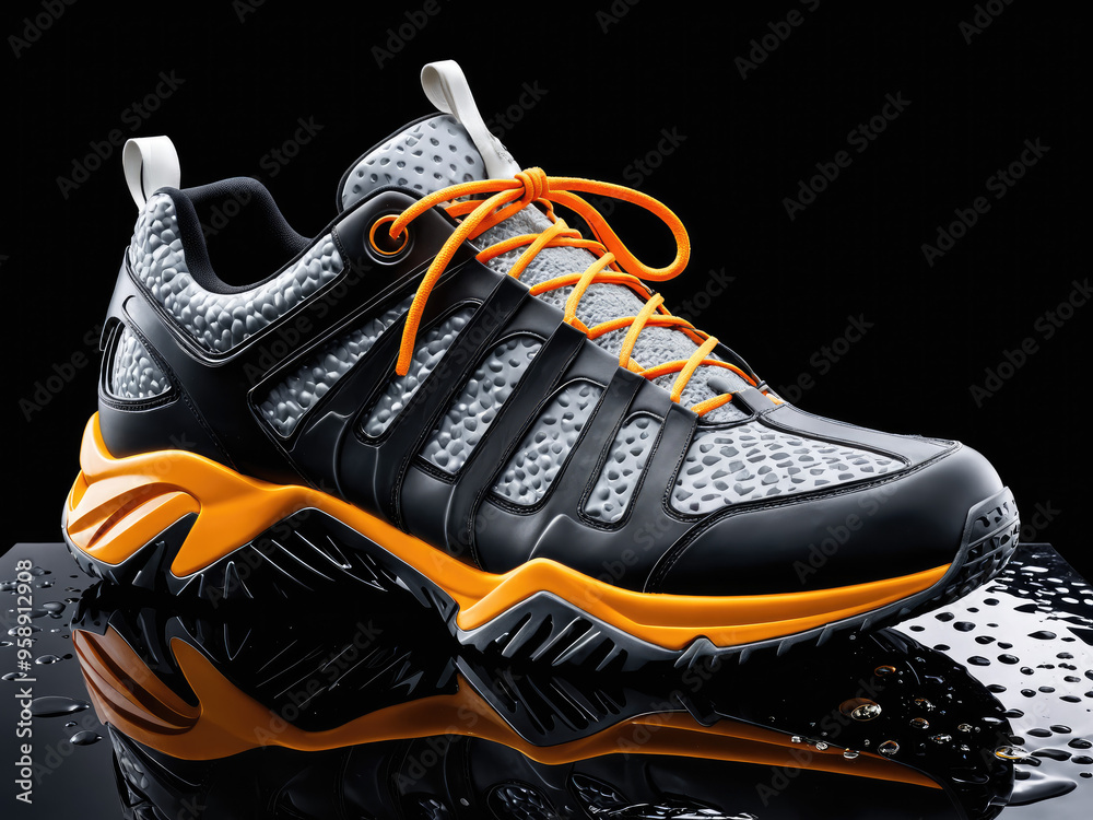 Stylish sneakers featuring an ultra-cool design against a dark background, Generative AI