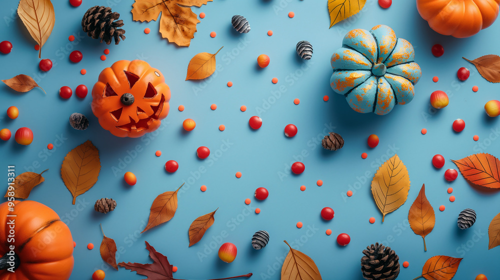 Halloween decorations with symbol of Halloween on white background. Top view. Copy space for text. Generative ai illustration. Halloween decorations with symbol of Halloween on white background. Top view. Copy space for text. Generative ai illustration.