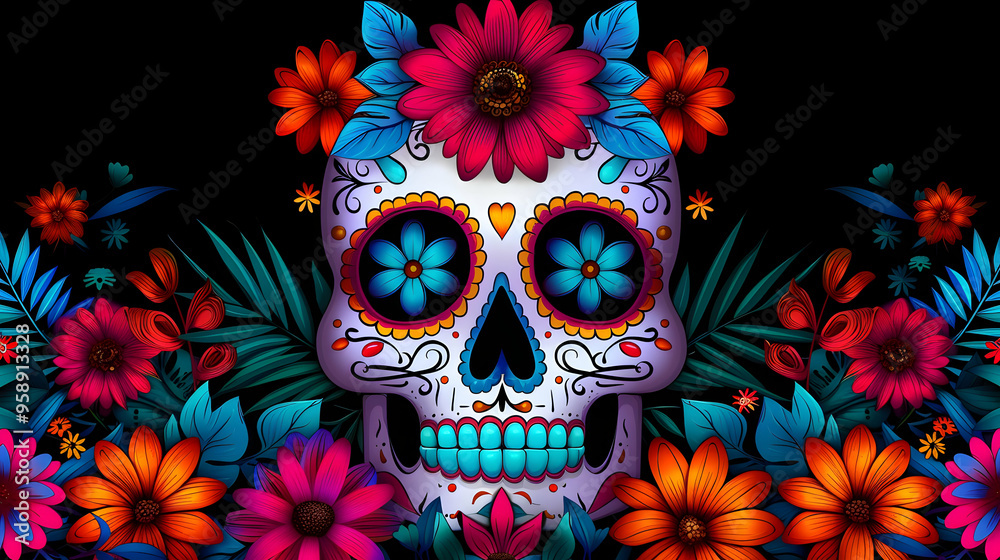 Dia Los Muertos Day The Dead Seamless Bord