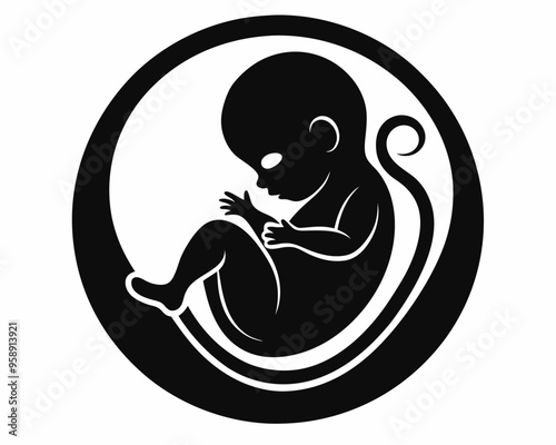 Human embryo black silhouette vector illustration