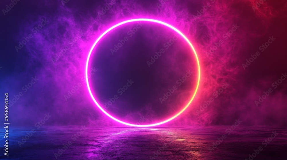 Neon Glowing Portal In Misty Environment Neon Glowing Portal In Misty Environment