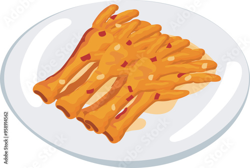 Braised chicken feet illustration on transparent background.
