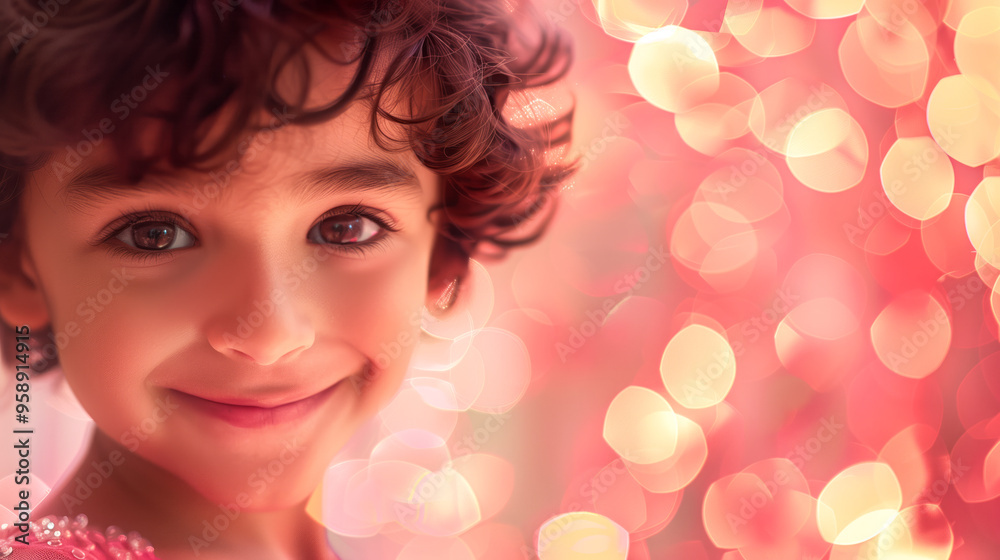 A close-up of a young boy wearing a pink dress, posing with a smile A close-up of a young boy wearing a pink dress, posing with a smile