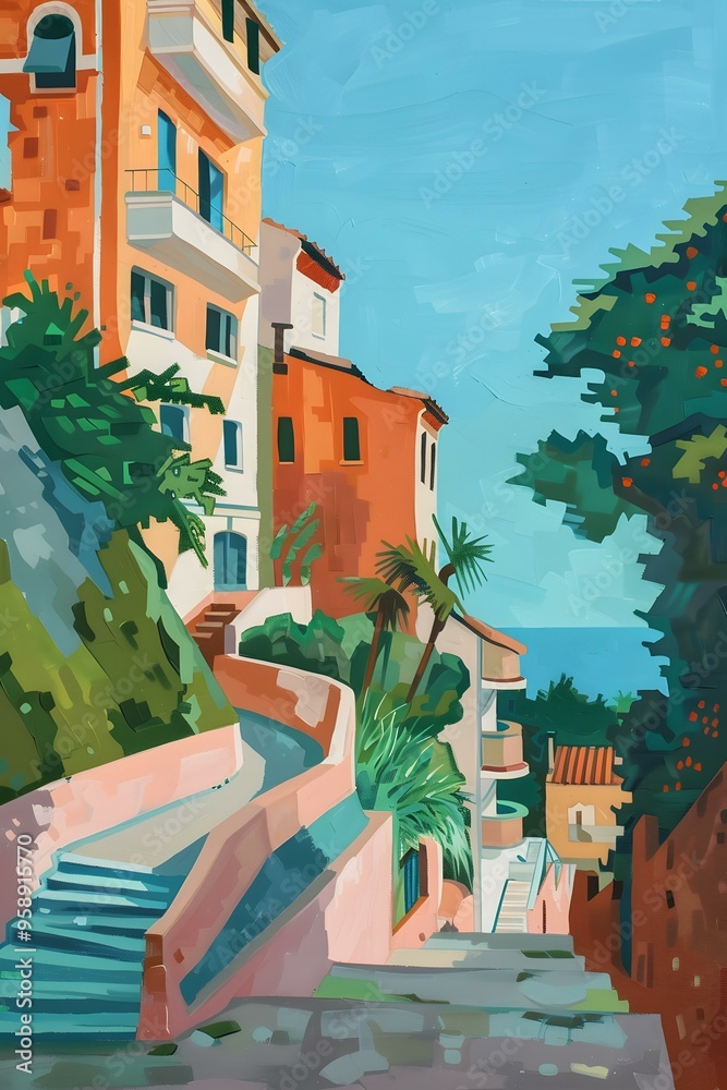 Fototapeta premium Colorful Illustration of a European City