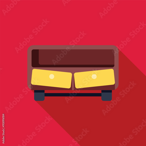 Simple illustration of a wooden nightstand with two yellow drawers casting a long shadow on a red background