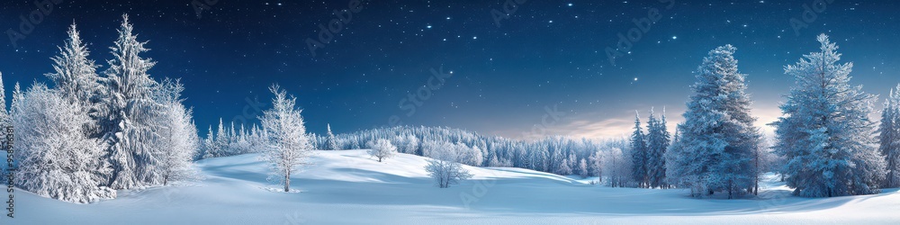 Starry Winter Night with Snow-Covered Landscape