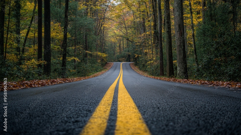 Fototapeta premium Winding Road Through Autumn Forest