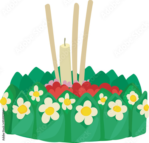 Cartoon loy krathong illustration on transparent background.
