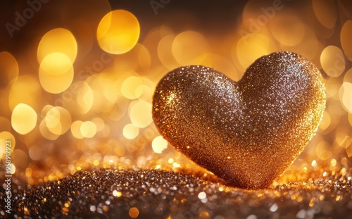 Glittering Gold Heart Ornament with Sparkles