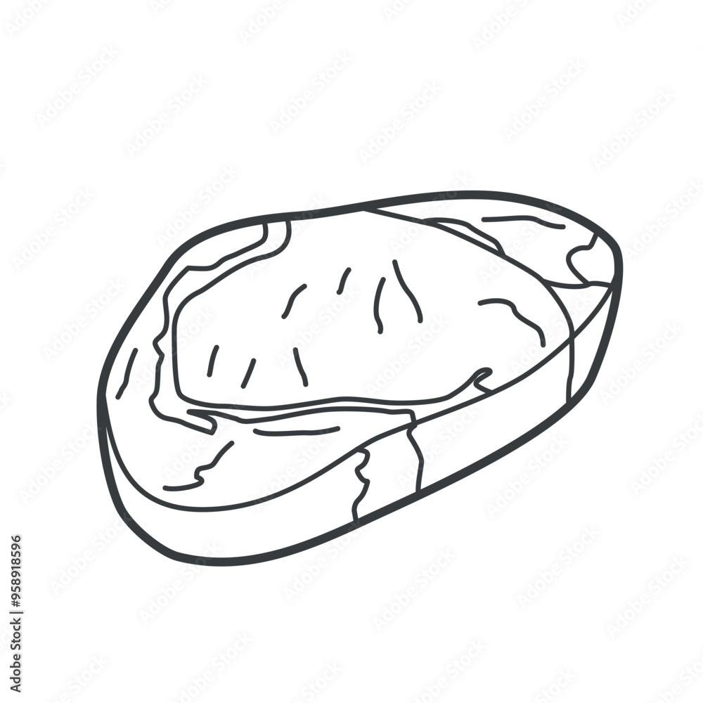 Minimalist black and white vector line icon of a meat section. This ...