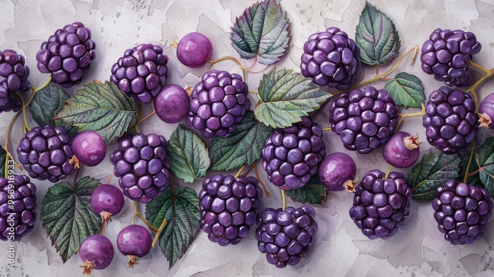 watercolour set of blackberries with leaves on a white background watercolour set of blackberries with leaves on a white background