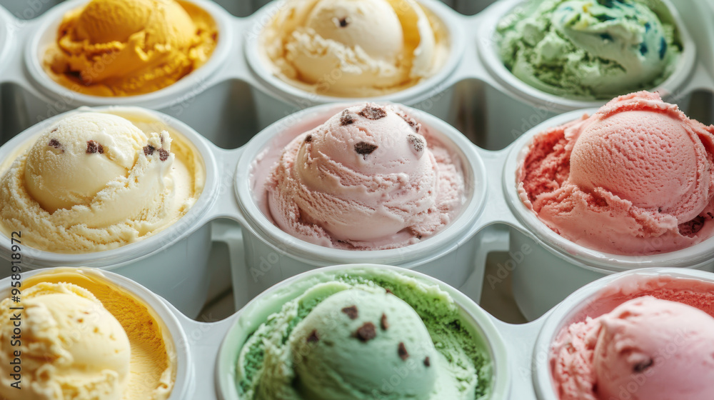 Classic Italian gourmet gelato ice cream in a shop,close up