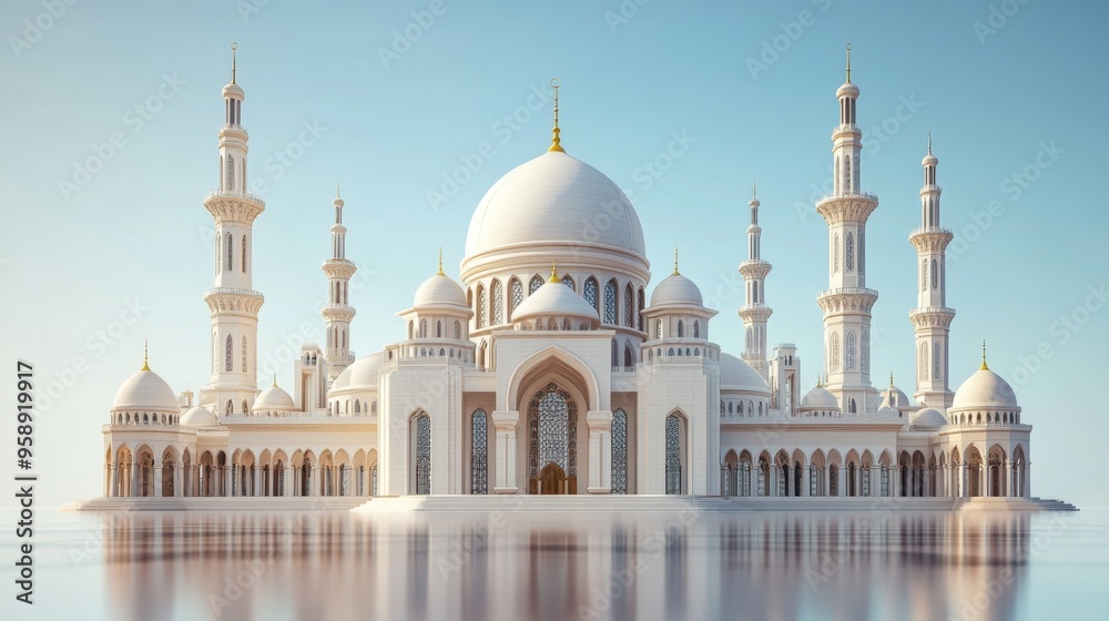 Fototapeta premium Magnificent Architectural Mosque with Domes and Minarets