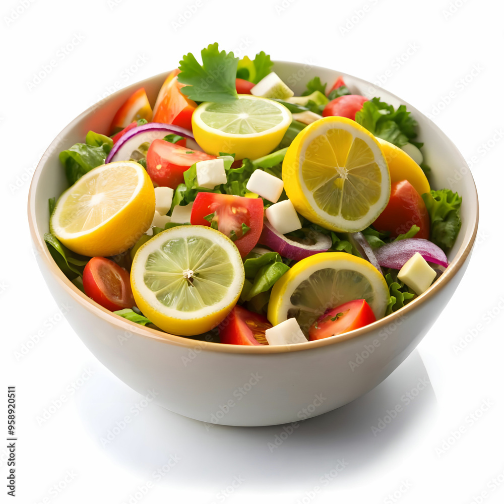 cold mangal salad with lemon slice with white background cold mangal salad with lemon slice with white background