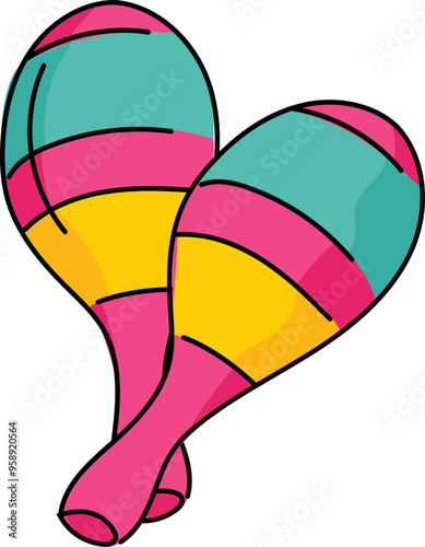 Cartoon maraca illustration on transparent background.
