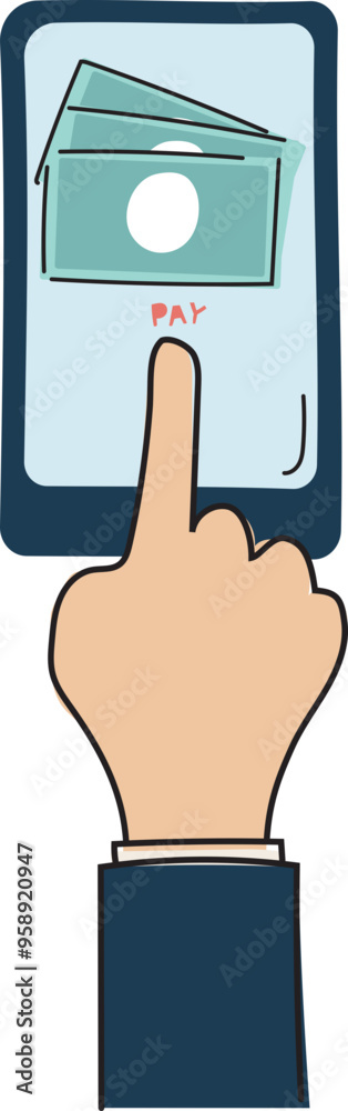 Cartoon mobile banking illustration on transparent background.
Cartoon mobile banking illustration on transparent background.