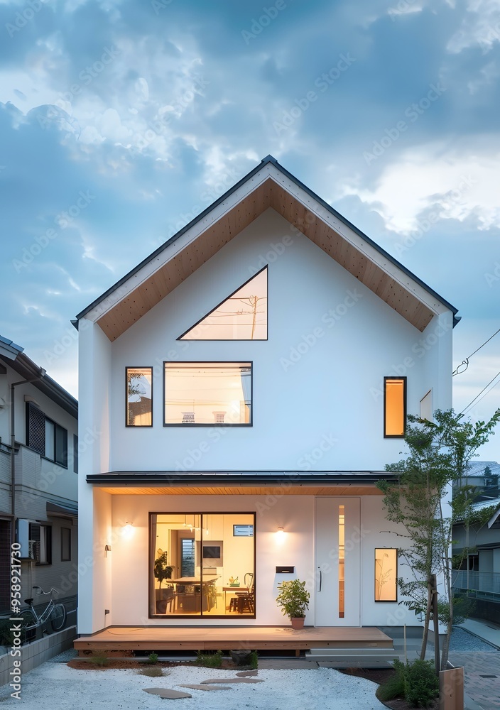 Modern White House with a Triangular Window Modern White House with a Triangular Window