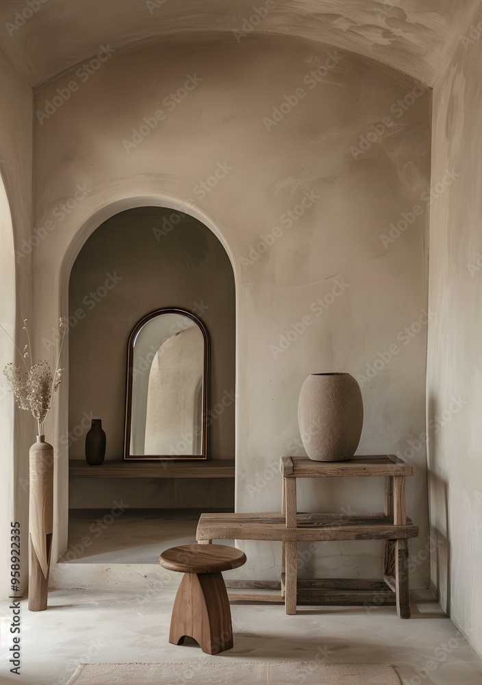 Minimalist Interior Design with Wooden Furniture and Archways Minimalist Interior Design with Wooden Furniture and Archways