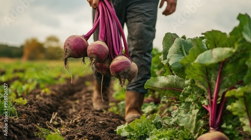 Harvesting Beetroot in a Field photo