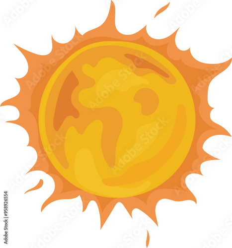 Cartoon sun illustration on transparent background.
