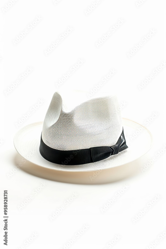 White hat isolated in a front view against a white background, highlighting its design shape White hat isolated in a front view against a white background, highlighting its design shape
