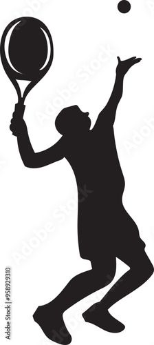 Tennis player silhouette illustration on transparent background.
