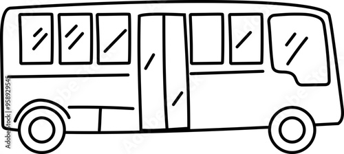 Cartoon bus doodle illustration on transparent background.
