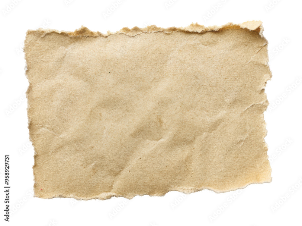 Aged torn paper texture with worn and jagged edges, perfect for vintage-themed projects and creative backgrounds. Isolated on transparent background, png.