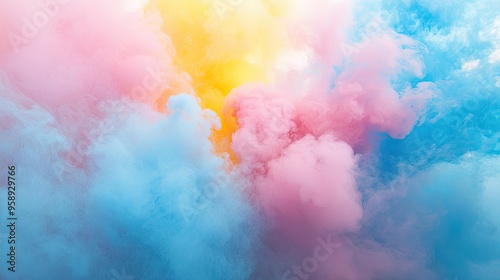 Colorful smoke bombs releasing vibrant clouds of pink, blue, and yellow smoke, creating a playful and artistic display