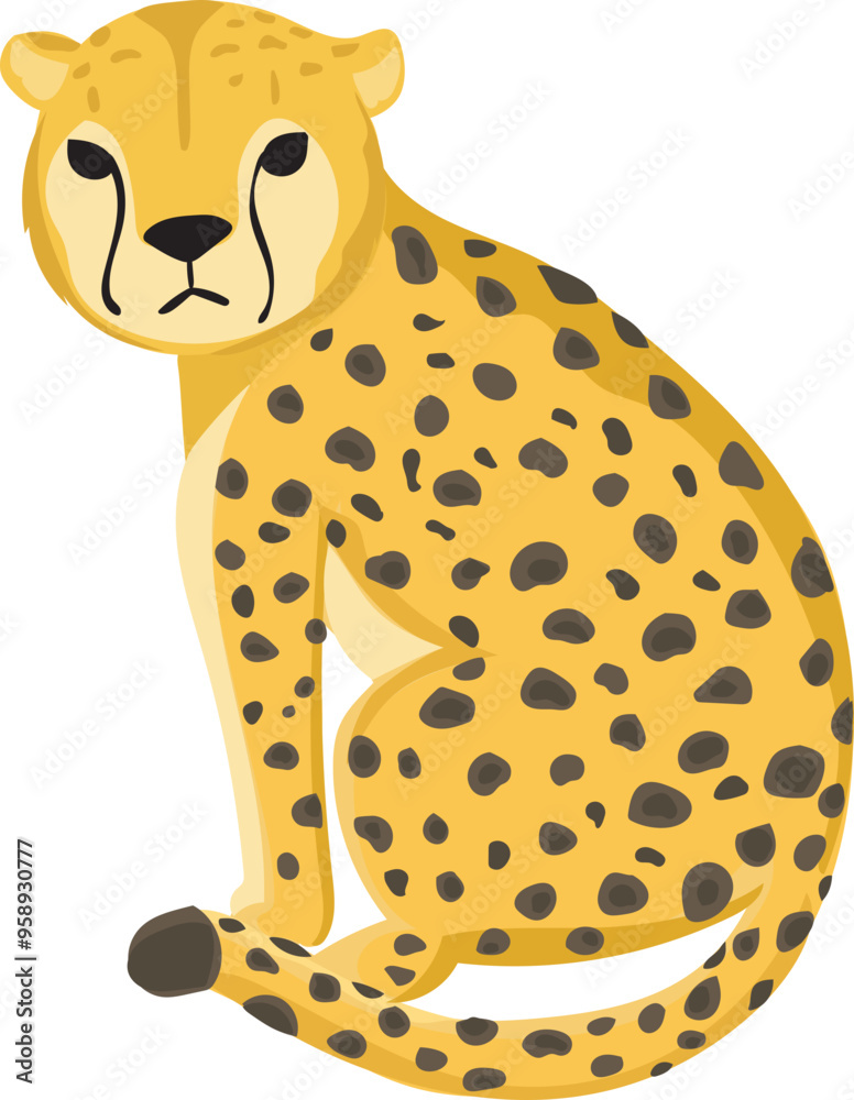 Cartoon cheetah illustration on transparent background.
