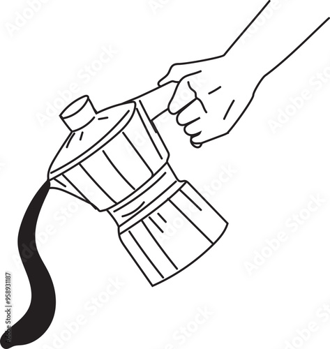 Hand drawn barista making coffee illustration on transparent background.
