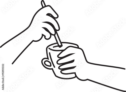 Hand drawn barista making coffee illustration on transparent background.
