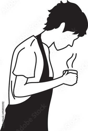 Hand drawn barista illustration on transparent background.
