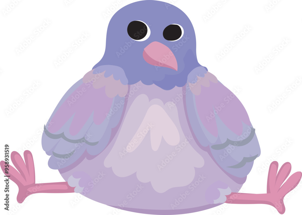 Obraz premium Cartoon cute purple bird illustration on transparent background. 