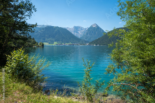 Fototapeta Naklejka Na Ścianę i Meble -  lake Achensee tyrol, with view to Dristenkopf mountain