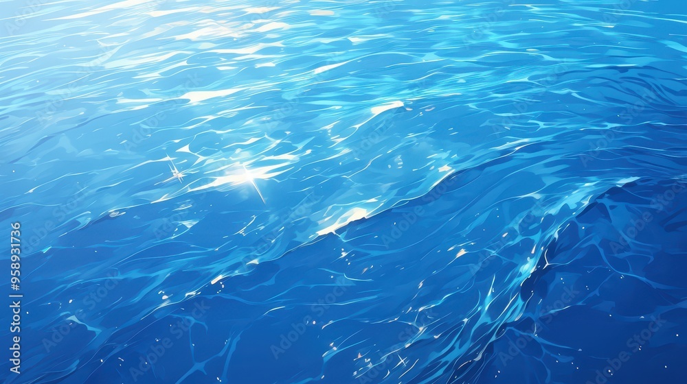 Tranquil Blue Water with Sun Reflections - Serene Scene of Peaceful Nature with Ripples and Skies Mirrored on Water Surface Tranquil Blue Water with Sun Reflections - Serene Scene of Peaceful Nature with Ripples and Skies Mirrored on Water Surface