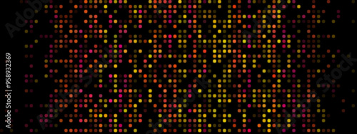 Abstract Pixel Background: Red, Orange, and Yellow Pixels on Black Screen