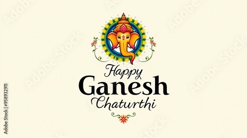 Ornate Ganesh Chaturthi Greeting with Elegant Ganesha Illustration on Cream Background