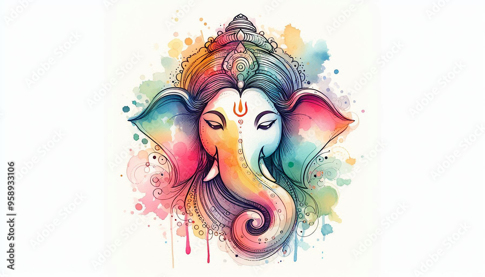 A portrait of god Ganesha in a soft, watercolor style texture soft, pastel background A portrait of god Ganesha in a soft, watercolor style texture soft, pastel background