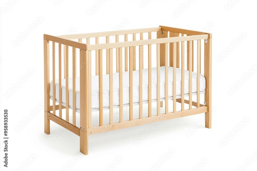 A cozy wooden crib with a soft mattress, perfect for newborns. Ideal for nursery decor and baby care concepts in photography. A cozy wooden crib with a soft mattress, perfect for newborns. Ideal for nursery decor and baby care concepts in photography.