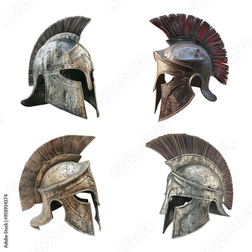 Greek Fighter Helmet Set on Transparent Background