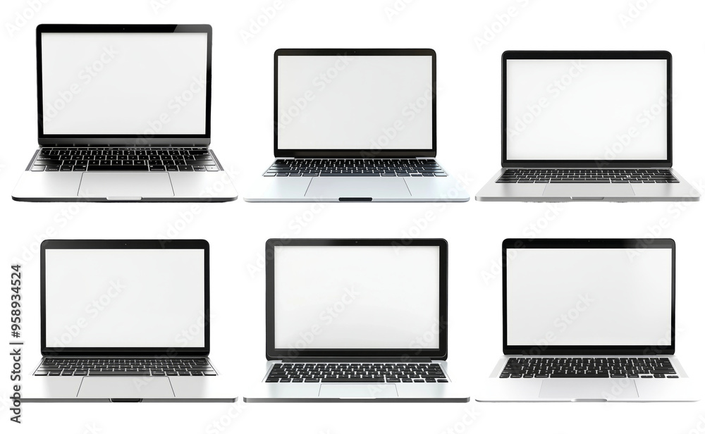 Set of laptops with blank screens isolated on transparent background Set of laptops with blank screens isolated on transparent background