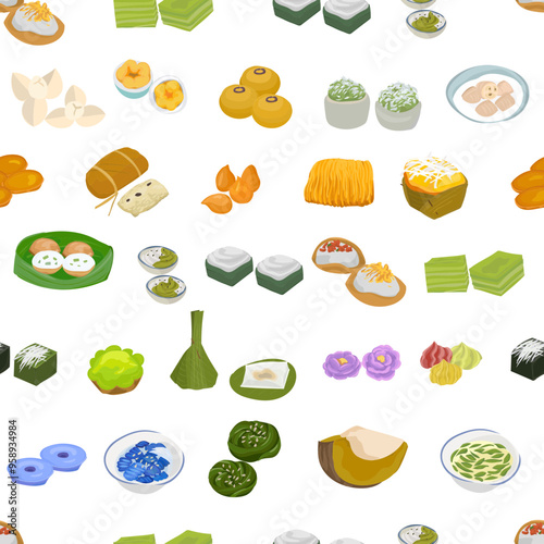 Thai dessert seamless pattern background.
