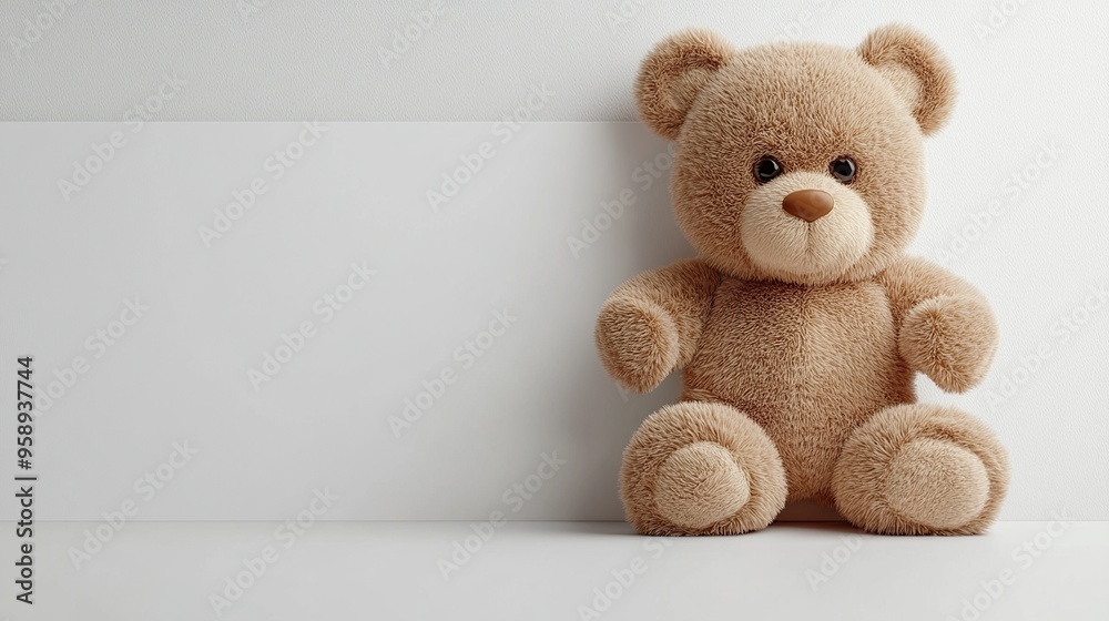 Plush Bear Sitting on a White Surface Plush Bear Sitting on a White Surface