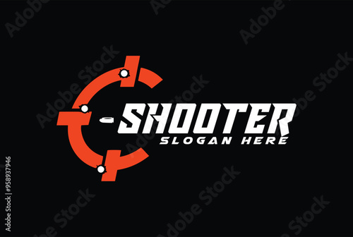 Shooter Aim Target Logo designs concept, Shooter Bullet logo symbol with black background.