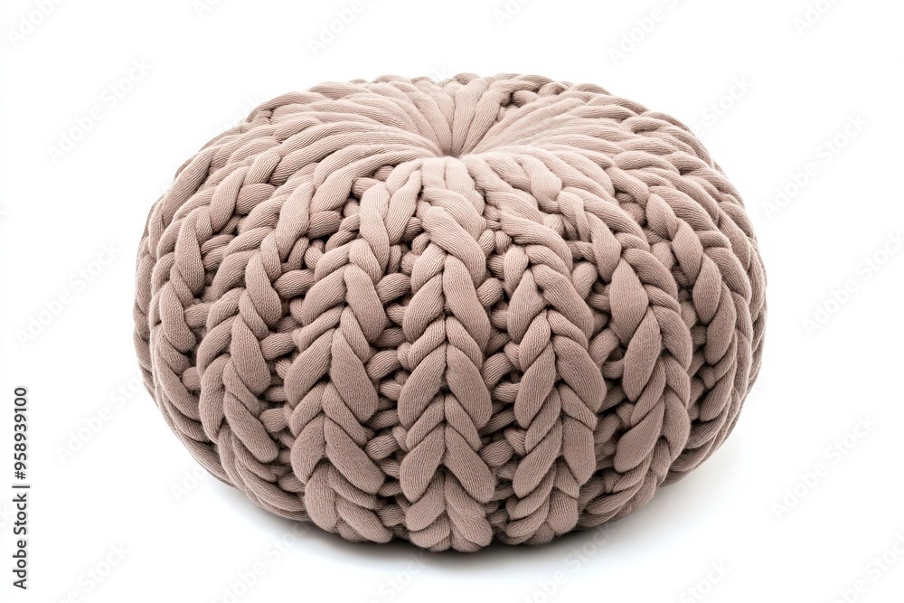 Obraz premium Cozy and stylish knitted pouf, perfect for home decor, adding comfort and a modern touch to any room or living space.
