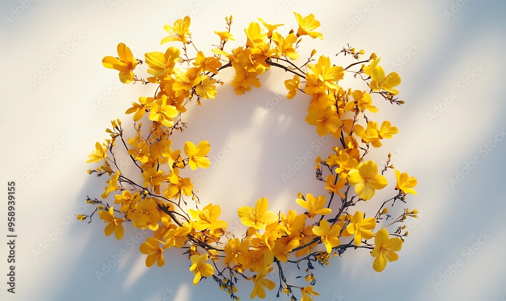 Yellow Flower Wreath on a White Background Yellow Flower Wreath on a White Background