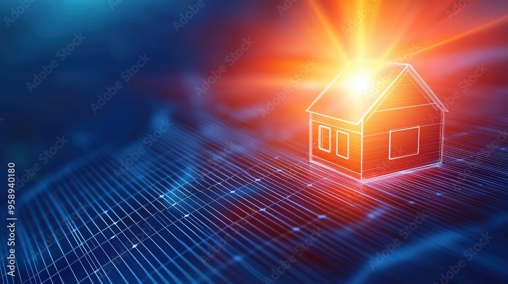 Fototapeta premium A smart home emerging from an abstract swirl of solar energy, showcasing the connection between sun and technology